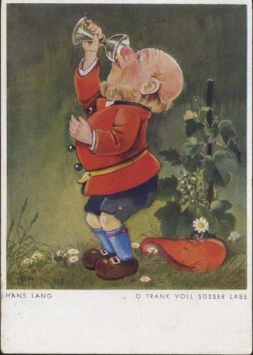 um 1940 Zwerg trinkt Wein, -O Trank voll süßer Labe-,Ludwig Möller,sign. Hans Lang AKU2