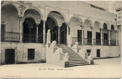 um 1900 Bardo, Treppe mit Löwenskulpturen,F. Soler