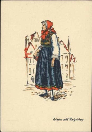 um 1930/40 -Friesin aus Ratzeburg-, Frau in Friesentracht, Künstler-AK,A. Egger AKU1