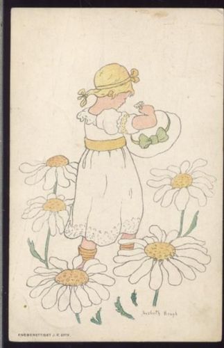 1909 Kind und Blumen, Sign. Lisbeth Berg,sign. Lisbeth Berg