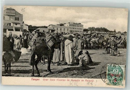 Tanger 1909 Marktszene Tracht Briefmarke bildseitig