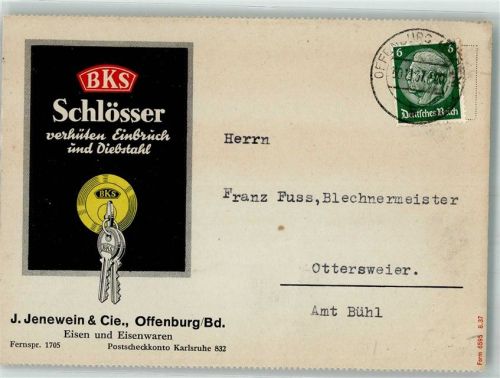 Offenburg 1937 BKS Schlösser J. Jenewein Werbung