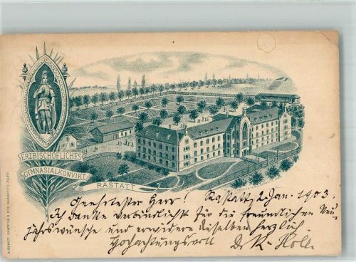 Rastatt 1903 Lithographie Erzbischöfliches Gymnasialkonvikt