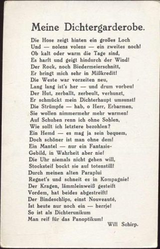 um 1930/40 -Meine Dichtergarderobe-, Gedicht,sign. Will Schirp AKU1