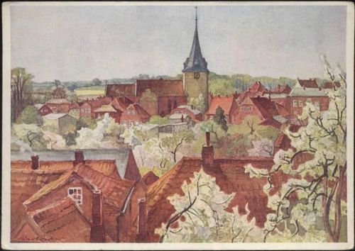 um 1950/60 Lütejenburg: Ansicht, Künstler AK,Schleswig-Holsteiner Heimatbund,sign. Karl Decker AKU1