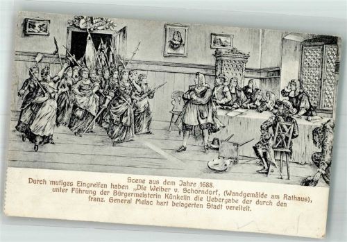 Schorndorf 1913 Wandgemälde Die Weiber von Schorndorf im Rathaus