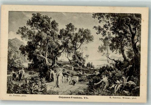 Weimar sign. Preller Odyssee-Fresken im Großherzoglichen Museum Odysseus naht sich um Hilfe flehend der Nausikaa