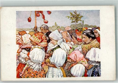 1922 sign. Uprka, Joza Prozession mit Frauen in bunter Tracht