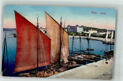 Pula 1914 Hafen Segelboote Fischerboote Feldpost WK I Feldkanonen- Regiment Nr. 6