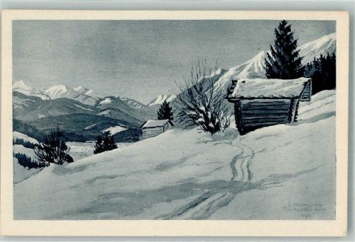 Benediktbeuern sign. Hellmann, J. Blick ins Loisachtal Winter