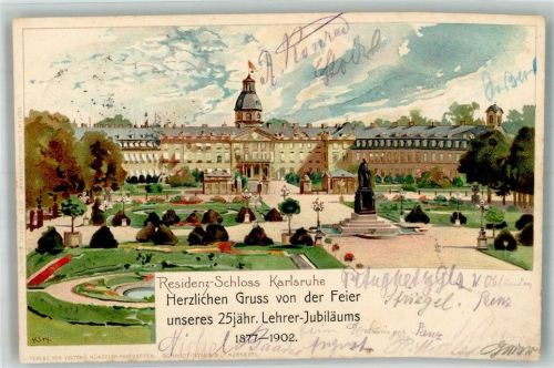 Karlsruhe 1902 Residenzschloss Künstlerkarte