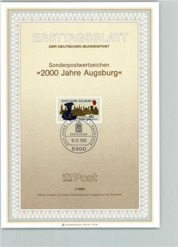 Augsburg Ersttagsblatt 2000 Jahre Augsburg 1985 Format TK 87