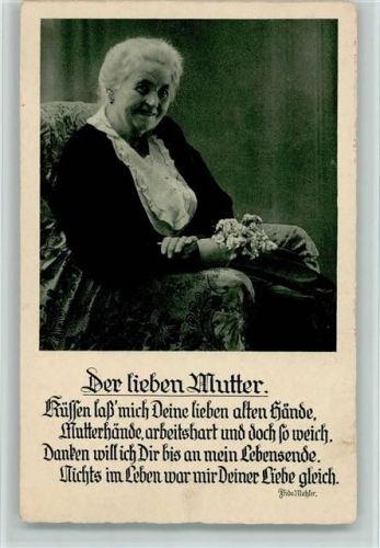 Alte Mutter sitzt im Sessel Stempel Berlin Mai 1937