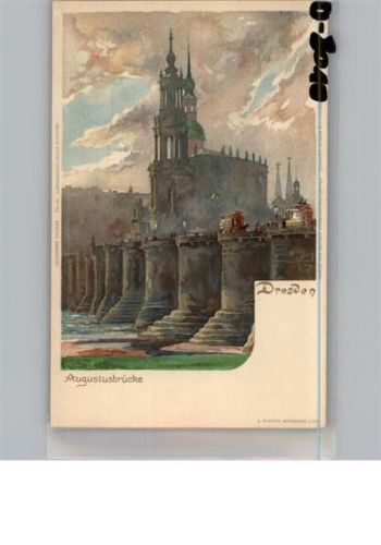 Dresden Augustusbrücke sign. Kley Karlsruhe Lithografie Künstlerkarte