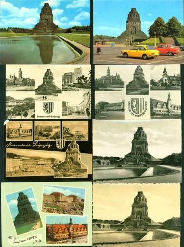 Leipzig Völkerschlachtdenkmal Lot mit 9 AK, ca. 1958-1980; überwiegend gute Erhaltung, wenig gelaufen