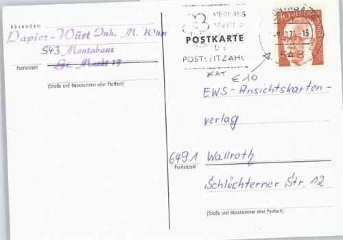 Montabaur Ganzsache Stempel , Papier Wüst