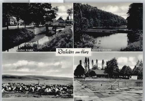 Rhüden Schwimmbad Gesamtansicht Bach Brücke Teich Wald
