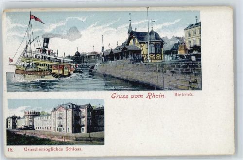 Biebrich Grossherz. Schloss, Fluss, Schiff