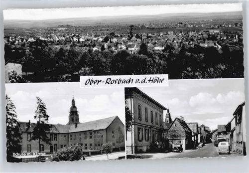 Ober-Rosbach Schule m. Kirche, Gesamtansicht, Ernst Giar-Nachfolger, Inh. R. Weckert