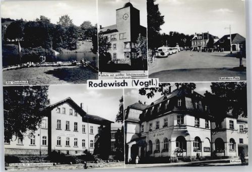 Rodewisch Gondelteich, Karl-Marx-Platz, Rathaus, Schule, Sternwarte, Schule für Industrieökonomik