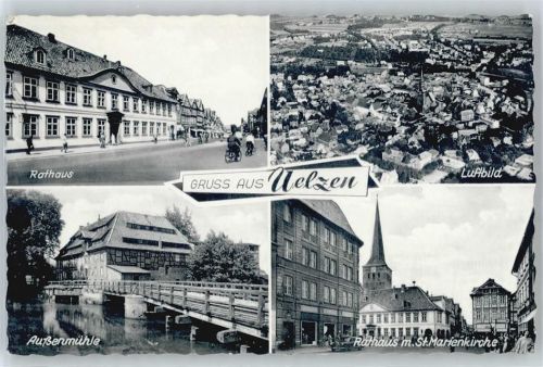 Uelzen Rathaus, Außenmühle, Kirche, Fliegeraufnahme