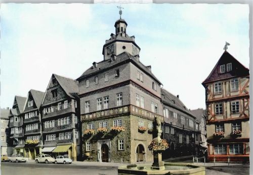 Herborn VW Käfer, Brunnen, Marktplatz mit Rathaus, Fotokarte