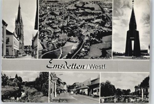 Emsdetten Gesamtansicht, Kirchstraße, Josefskirche, Rheiner Straße, Waldfreibad
