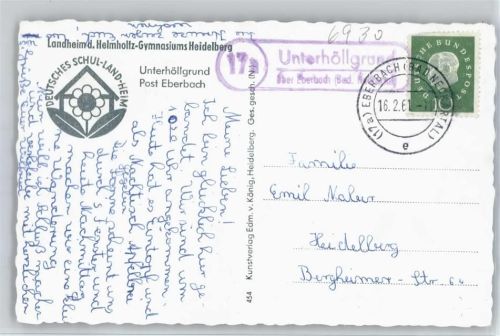 Unterhöllgrund Landpoststempel, Fliegeraufnahme, Landheim des Helmholfz-Gymnasium Heidelberg