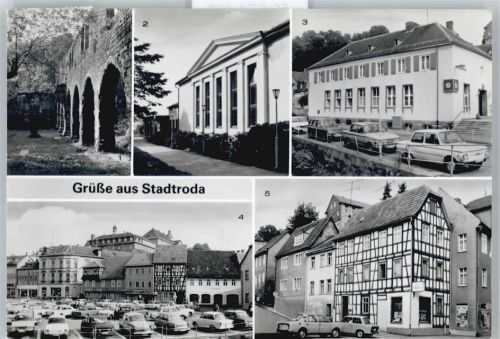 Stadtroda Klosterruine, Kulturhaus, Kreissparkasse, Rotes Tor