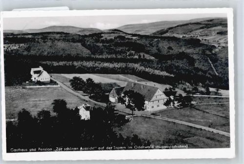 Tromm Fliegeraufnahme, Gasthaus, Pension Zur schönen Aussicht, Landpoststempel