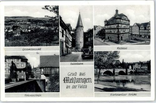 Melsungen Rathaus, Eulenturm, Brückenstraße, Bartenwetzer Brücke