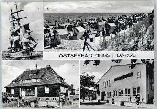 Zingst Strand, Segelschulschiff Wilhelm Pieck, Kurhaus, FDGB-Erholungsheim Nordlicht