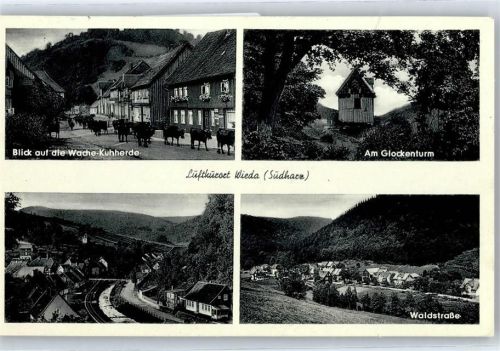 Wieda Wache, Kuhherde, Glockenturm, Waldstraße, Teilansicht