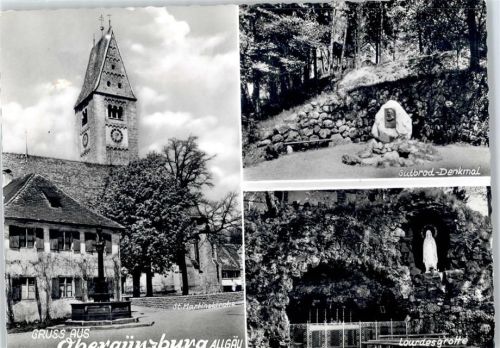 Obergünzburg St. Martinskirche, Gutbrod-Denkmal, Lourdesgrotte