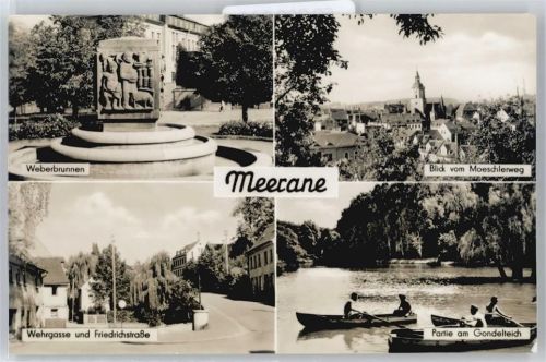 Meerane Weberbrunnen, Blick vom Moeschlerweg, Wehrgasse, Friedrichstraße, Gondelteich