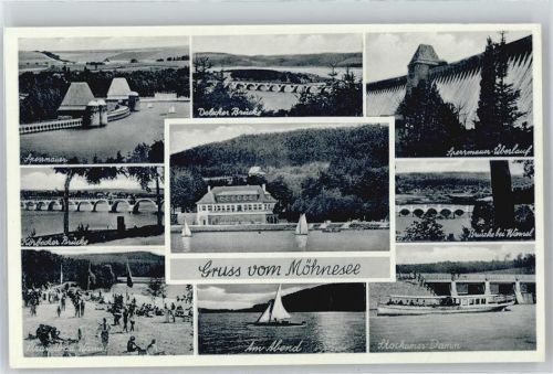 Möhnesee Fliegeraufnahme, Möhnetalsperre, Sperrmauer, Brücke bei Wamel, Delecke und Körbecke, Strandbad, Stockumer Damm, Schiff