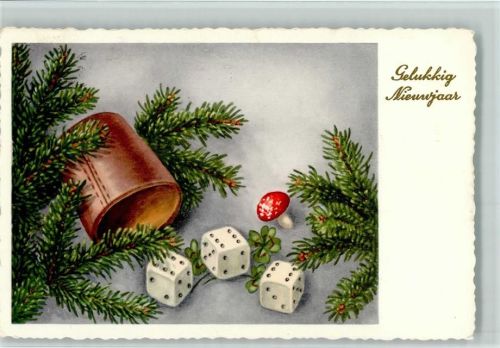 Gelukkig Nieuwjaar - Neujahr - Würfel mit Tannenzweige 1956 AK