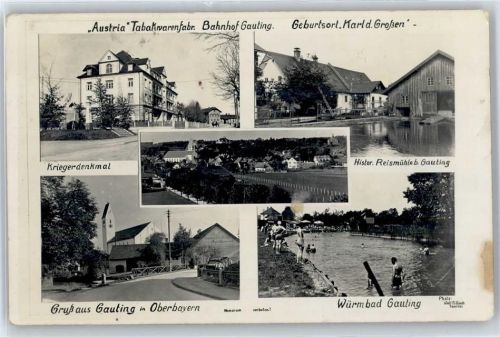 Gauting Austria-Tabakwarenfabrik, Kriegerdenkmal, Kirche, Schwimmbad Würmbad, Historische Reismühle