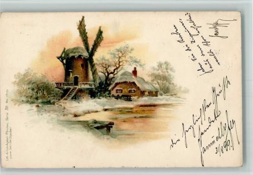 Mühle im Winter, 1899 Litho Artist München Serie 32 AK