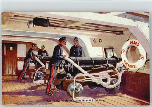 1910-1920 Serie über das Segelschiff Victory, Künstlerkarten, Kanonen