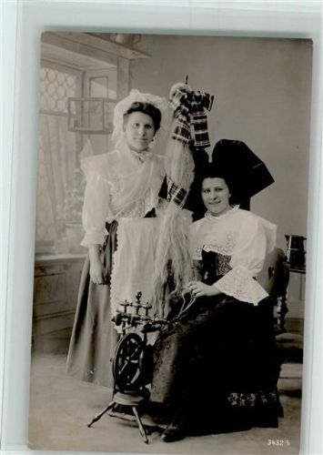 Schöne AK Frauen und Spinnrad 1908 AK