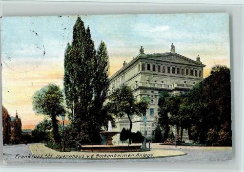 Frankfurt 1912 Opernhaus von der Bockenheimer Anlage Springbrunnen