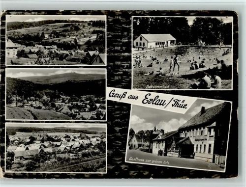 Erlau 1966 Schwimmbad , Gasthaus zur grünen Erle AK