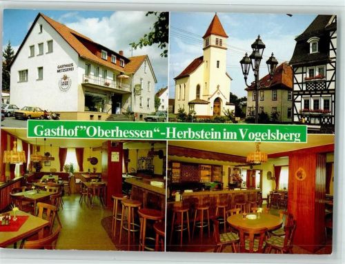 Herbstein Gasthof Oberhessen Innenaufnahmen GastraumTheke Ortsansichten Kirche 4-Bildaufnahme