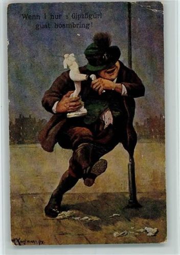 1928 Künstlerkarte - Betrunkener - Eckknick