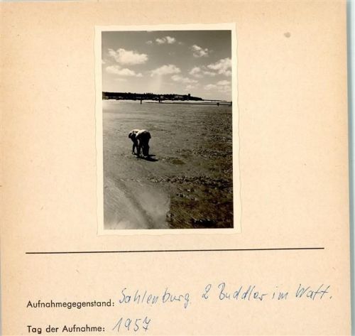 Sahlenburg 2 Buddler im Watt Foto montiert auf Karton