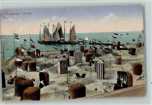 Norderney Strand Strandkörbe Segelboote Fahnen