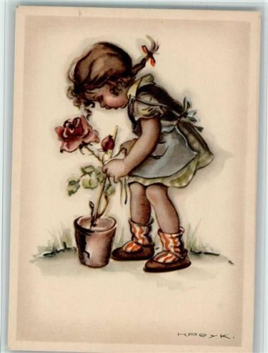 1939 Nr. 731 sign Hilla Peyk - Kind mit Rosen Blumentopf