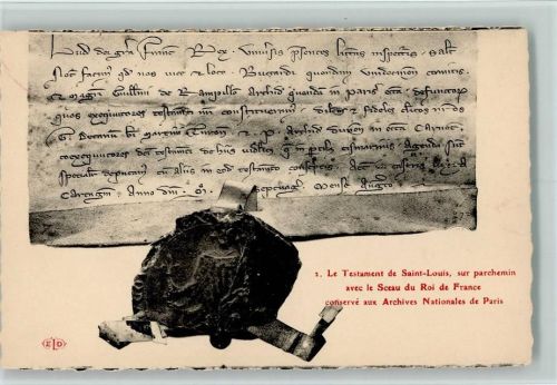 Karte Nr. 2 Le Testament de Saint-Louis, sur parchemin avec le Sceau du Roi de France