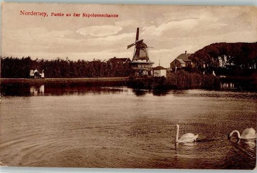 Norderney Partie an der Napoleonschanze Schwan Windmühle